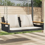 vidaXL Bancă de balansoar cu perne, negru, 109x62x40 cm, poliratan vidaXL Bancă de balansoar cu perne, negru, 109x62x40 cm, poliratan