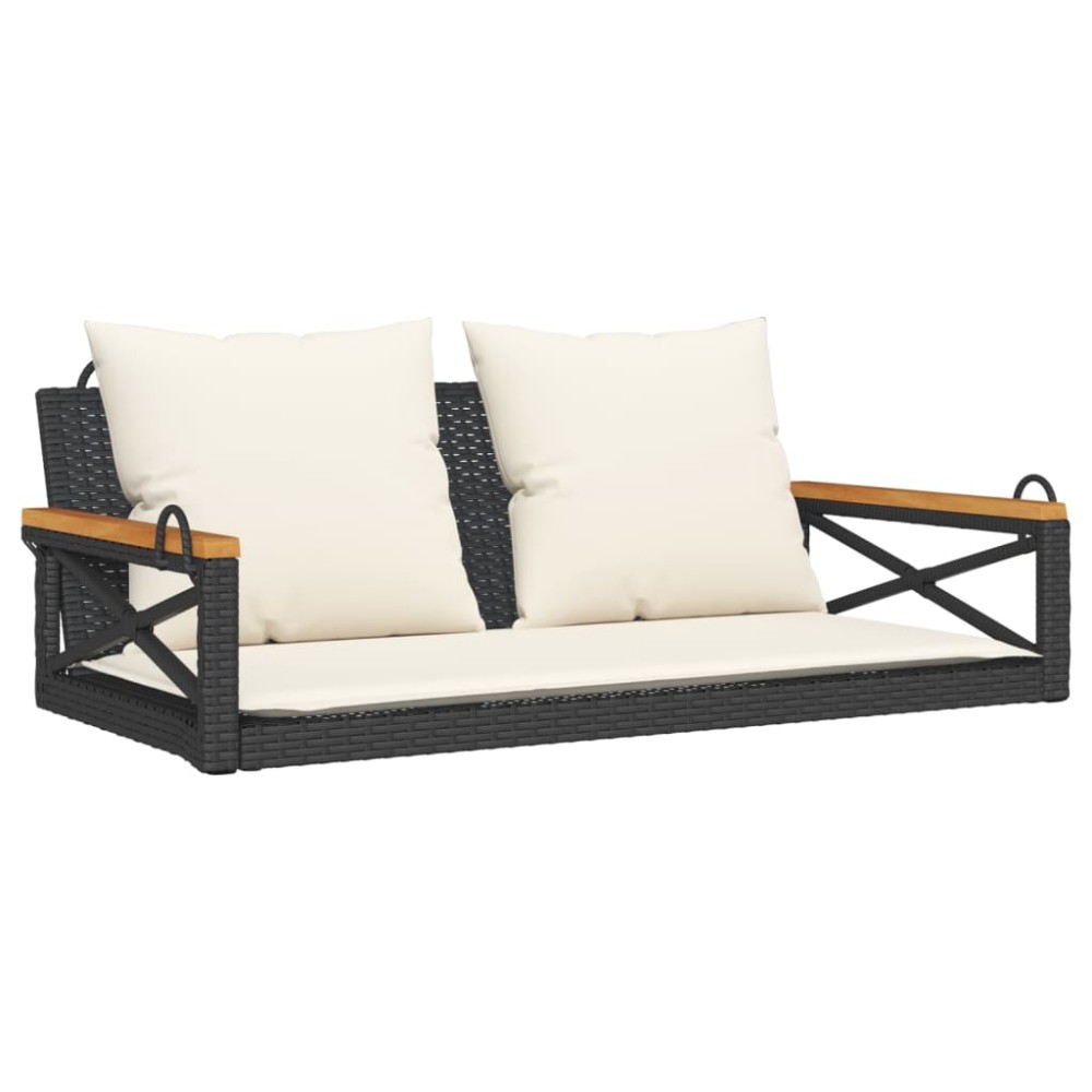 vidaXL Bancă de balansoar cu perne, negru, 109x62x40 cm, poliratan