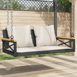vidaXL Bancă de balansoar cu perne, negru, 109x62x40 cm, poliratan vidaXL Bancă de balansoar cu perne, negru, 109x62x40 cm, poliratan