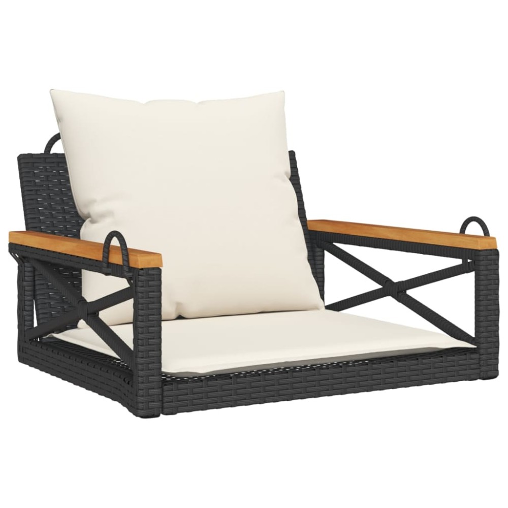 vidaXL Bancă de balansoar cu perne, negru, 63x62x40 cm, poliratan