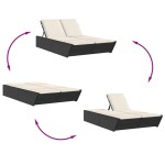 vidaXL Șezlong dublu cu perne, negru, poliratan vidaXL Șezlong dublu cu perne, negru, poliratan