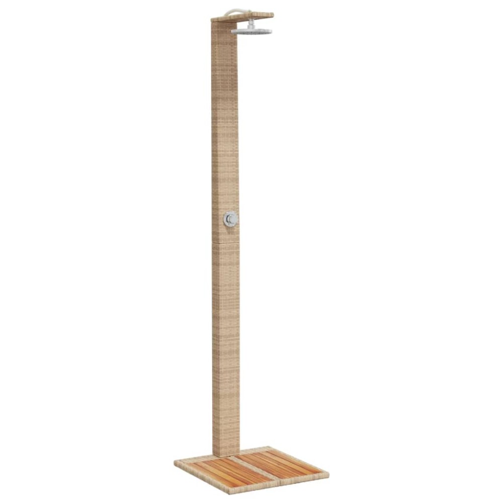 vidaXL Duș de exterior, bej, 50x55x224 cm, poliratan și lemn acacia