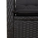 vidaXL Bancă de grădină rabatabilă cu perne, negru, poliratan