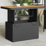 vidaXL Masă de grădină, negru, 90x55x71 cm, poliratan și lemn acacia vidaXL Masă de grădină, negru, 90x55x71 cm, poliratan și lemn acacia