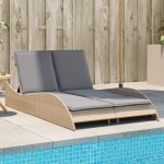 vidaXL Șezlong cu perne, bej, 114x205x73 cm, poliratan vidaXL Șezlong cu perne, bej, 114x205x73 cm, poliratan