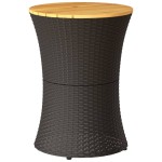 vidaXL Masă laterală de grădină, formă de tobă, negru, poliratan/lemn