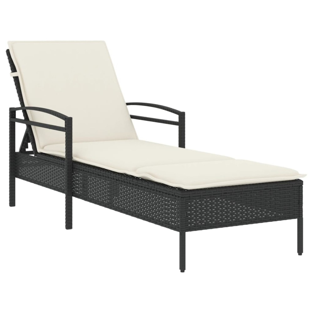 vidaXL Șezlong cu pernă, negru, 63x200x81 cm, poliratan