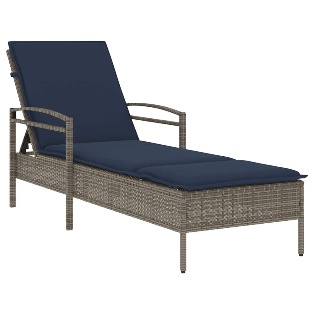 vidaXL Șezlong cu pernă gri 63x200x81 cm, poliratan (doar SUA)
