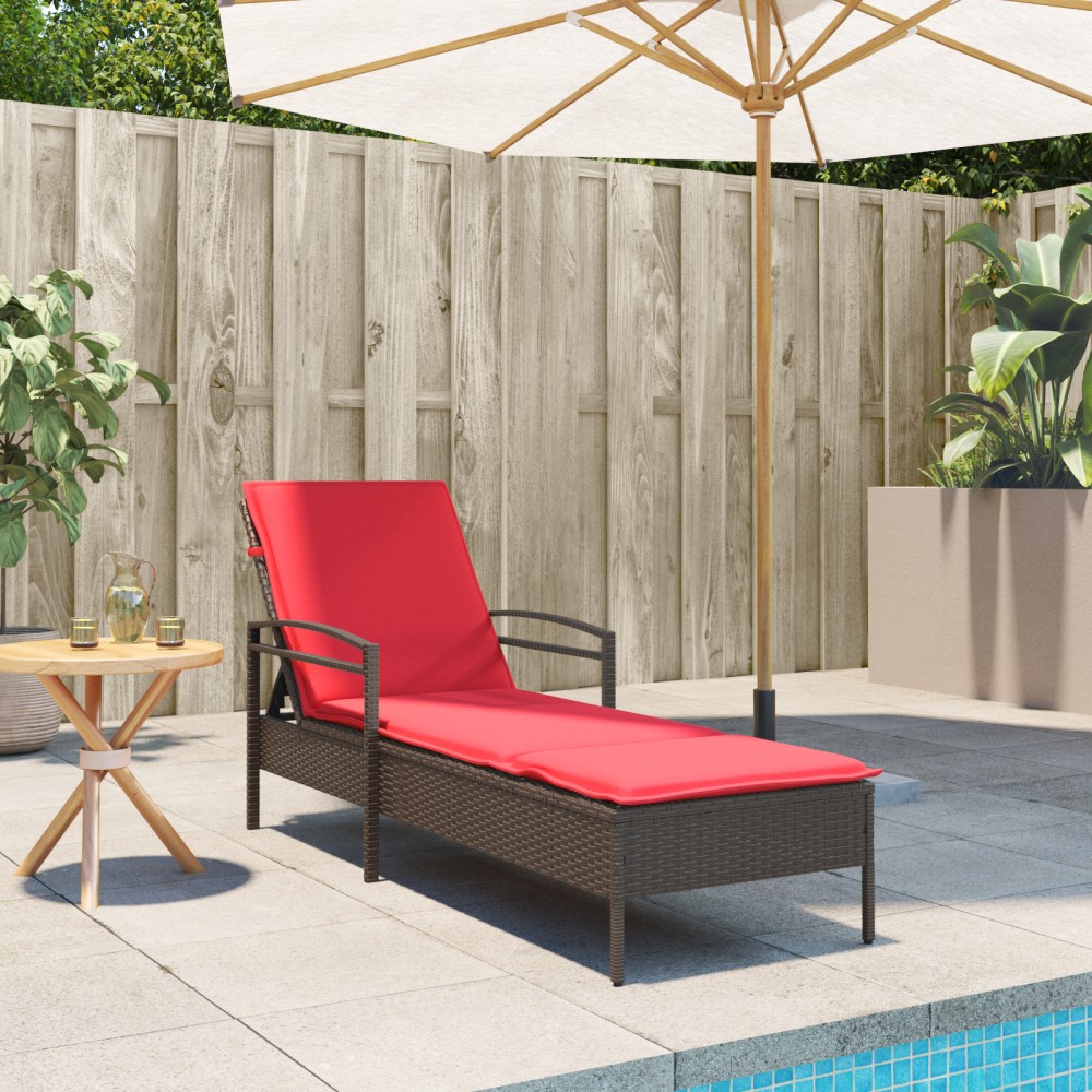 vidaXL Șezlong cu pernă maro 63x200x81 cm, poliratan (doar SUA)
