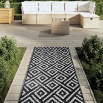 vidaXL Covor de exterior, ARAKIL alb și negru, 80x250 cm, PP vidaXL Covor de exterior, ARAKIL alb și negru, 80x250 cm, PP