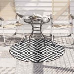 vidaXL Covor de exterior, ARAKIL alb și negru, Ø120 cm, PP vidaXL Covor de exterior, ARAKIL alb și negru, Ø120 cm, PP