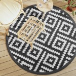 vidaXL Covor de exterior, ARAKIL alb și negru, Ø160 cm, PP vidaXL Covor de exterior, ARAKIL alb și negru, Ø160 cm, PP