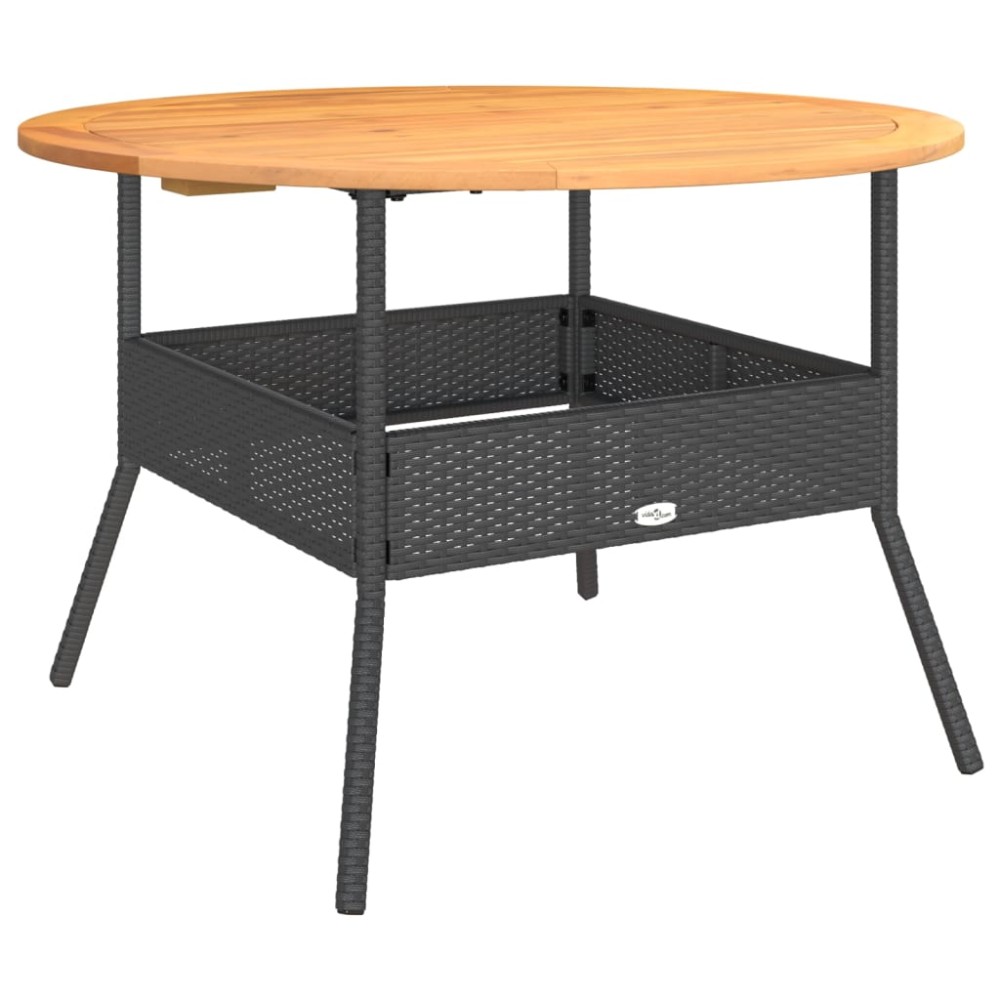 vidaXL Masă grădină, blat din lemn acacia, negru, Ø110x71 cm poliratan