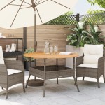 vidaXL Masă grădină, blat din lemn acacia, gri, Ø110x71 cm poliratan
