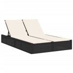 vidaXL Șezlong dublu cu perne, negru, poliratan vidaXL Șezlong dublu cu perne, negru, poliratan