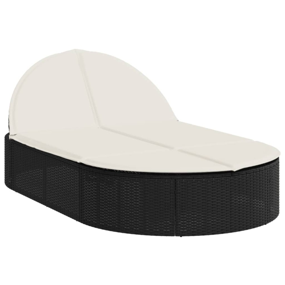 vidaXL Șezlong dublu cu perne, negru, poliratan