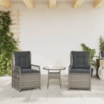 vidaXL Scaune de grădină rabatabile cu perne, 2 buc., gri, poliratan
