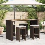 vidaXL Scaune de bar pentru grădină cu perne, 4 buc., maro, poliratan vidaXL Scaune de bar pentru grădină cu perne, 4 buc., maro, poliratan