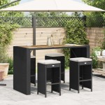 vidaXL Scaune de bar pentru grădină, cu perne, 4 buc. negru, poliratan vidaXL Scaune de bar pentru grădină, cu perne, 4 buc. negru, poliratan