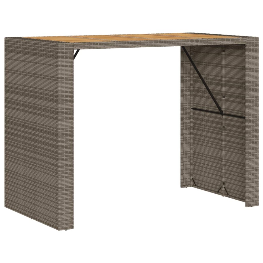 vidaXL Masă bar grădină, blat lemn acacia, gri 145x80x110 cm poliratan