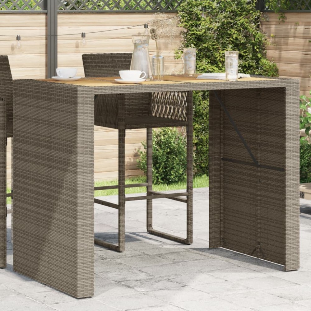 vidaXL Masă bar grădină, blat lemn acacia, gri 145x80x110 cm poliratan