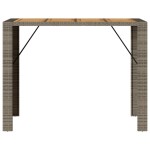 vidaXL Masă bar grădină, blat lemn acacia, gri 145x80x110 cm poliratan