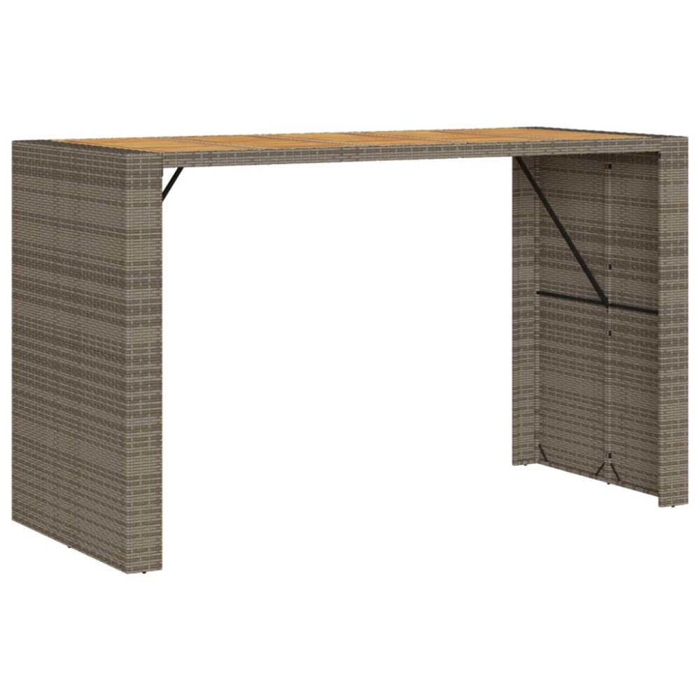 vidaXL Masă bar grădină, blat lemn acacia, gri 185x80x110 cm poliratan