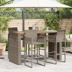 vidaXL Masă bar grădină, blat lemn acacia, gri 185x80x110 cm poliratan