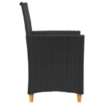 vidaXL Scaune de grădină cu perne, 2 buc., negru poliratan/lemn