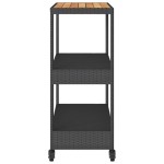 vidaXL Cărucior de bar cu 3 niveluri negru poliratan & lemn de acacia vidaXL Cărucior de bar cu 3 niveluri negru poliratan & lemn de acacia