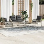 vidaXL Set canapea de grădină cu perne, 4 piese, gri deschis poliratan vidaXL Set canapea de grădină cu perne, 4 piese, gri deschis poliratan