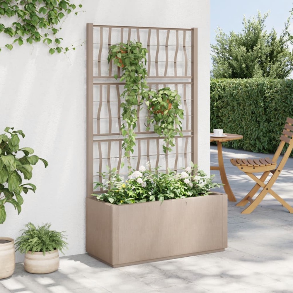 vidaXL Jardinieră de grădină cu spalier, maro deschis, 80x36x140cm, PP