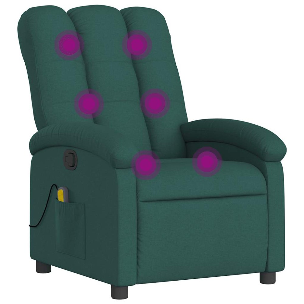 vidaXL Fotoliu de masaj rabatabil, verde închis, material textil