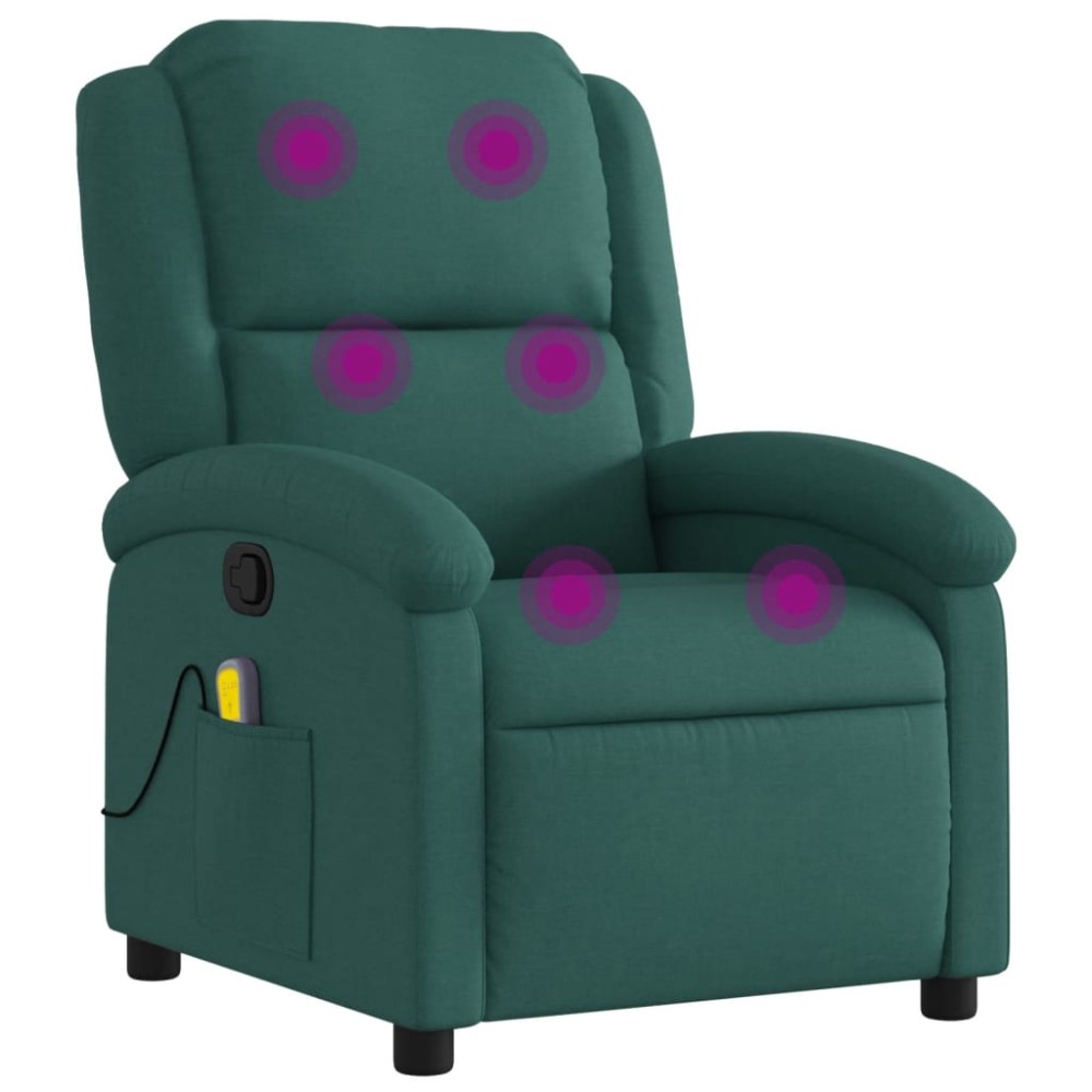 vidaXL Fotoliu de masaj rabatabil, verde închis, material textil
