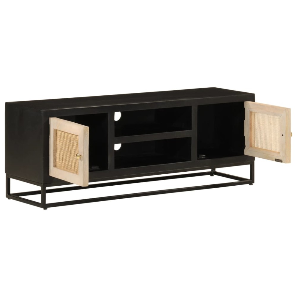 vidaXL Comodă TV, negru, 110x30x40cm, lemn masiv de mango brut și fier