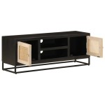 vidaXL Comodă TV, negru, 110x30x40cm, lemn masiv de mango brut și fier