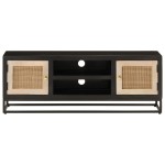 vidaXL Comodă TV, negru, 110x30x40cm, lemn masiv de mango brut și fier
