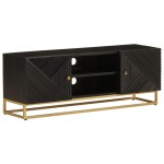 vidaXL Comodă TV, negru, 110x30x40cm, lemn masiv de mango brut și fier vidaXL Comodă TV, negru, 110x30x40cm, lemn masiv de mango brut și fier