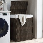 vidaXL Coș de rufe cu capac, maro închis, 46x33x60 cm, poliratan vidaXL Coș de rufe cu capac, maro închis, 46x33x60 cm, poliratan