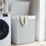 vidaXL Coș de rufe cu capac, alb, 46x33x60 cm, poliratan vidaXL Coș de rufe cu capac, alb, 46x33x60 cm, poliratan
