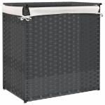 vidaXL Coș de rufe cu 2 secțiuni, gri, 53x35x57 cm, poliratan vidaXL Coș de rufe cu 2 secțiuni, gri, 53x35x57 cm, poliratan