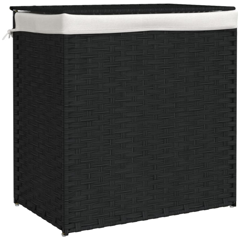 vidaXL Coș de rufe cu 2 secțiuni, negru, 53x35x57 cm, poliratan