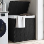 vidaXL Coș de rufe cu 2 secțiuni, negru, 53x35x57 cm, poliratan vidaXL Coș de rufe cu 2 secțiuni, negru, 53x35x57 cm, poliratan