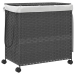 vidaXL Coș de rufe cu roți, gri, 60x35x60,5 cm, ratan vidaXL Coș de rufe cu roți, gri, 60x35x60,5 cm, ratan