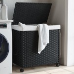 vidaXL Coș de rufe cu roți, negru, 60x35x60,5 cm, ratan vidaXL Coș de rufe cu roți, negru, 60x35x60,5 cm, ratan