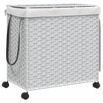 vidaXL Coș de rufe cu roți, alb, 60x35x60,5 cm, ratan vidaXL Coș de rufe cu roți, alb, 60x35x60,5 cm, ratan
