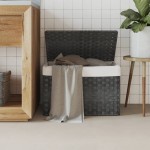 vidaXL Coș de rufe cu capac, gri, 55,5x35x34 cm, poliratan vidaXL Coș de rufe cu capac, gri, 55,5x35x34 cm, poliratan