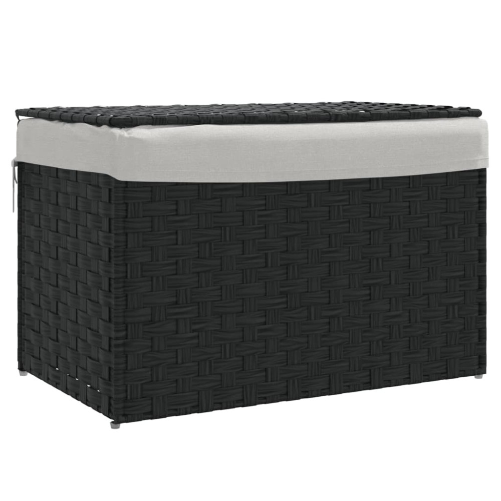 vidaXL Coș de rufe cu capac, negru, 55,5x35x34 cm, poliratan