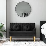 vidaXL Banchetă cu perne, negru, 113x64,5x75,5 cm, textil vidaXL Banchetă cu perne, negru, 113x64,5x75,5 cm, textil