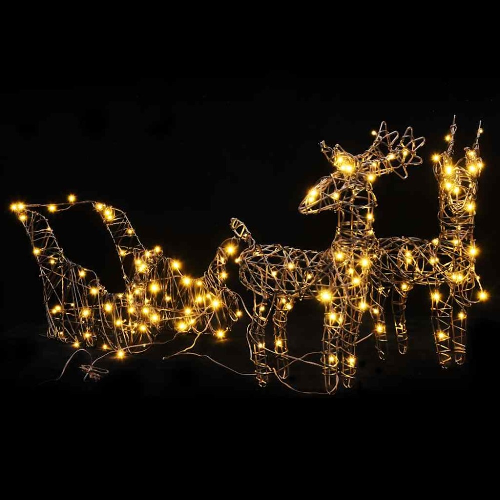 vidaXL Decorațiune Crăciun ren și sanie 160 LED-uri albe calde ratan